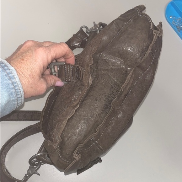 Rock Paper Scissors leather larger cross body bag dark gray/ silver tone preowne - Picture 12 of 16